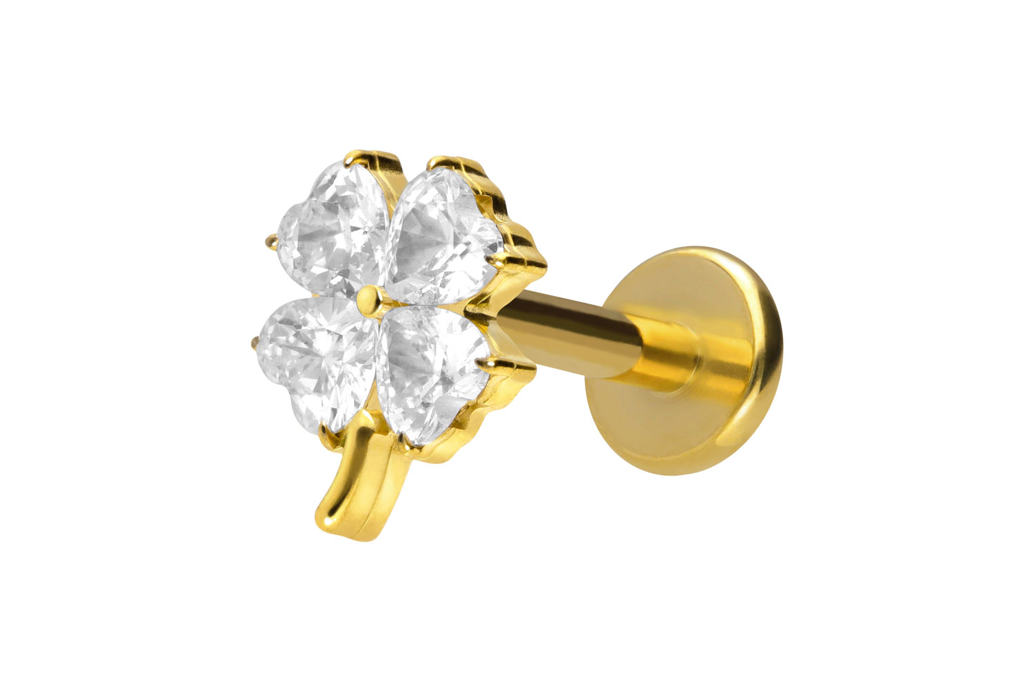 Titan Labret Piercing mit Innengewinde KRISTALLKLEEBLATT